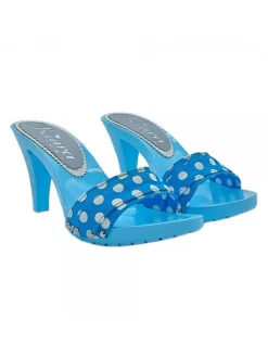 COMFORTABLE BLUE CLOGS WITH LIGHT BLUE POLKA DOT UPPER