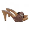 COMFORTABLE BROWN CLOGS WITH SILVER BUCKLE