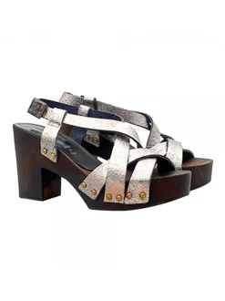 COMFORTABLE CLOGS WITH CROSSED LEATHER BANDS AND STRAP