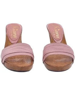 Comfortable clogs with double band in pink fabric