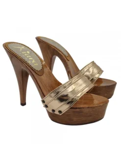 Copper colored women's clogs - Leather upper