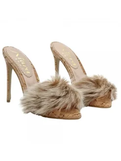 CORK SANDAL WITH FUR AND HEEL 12