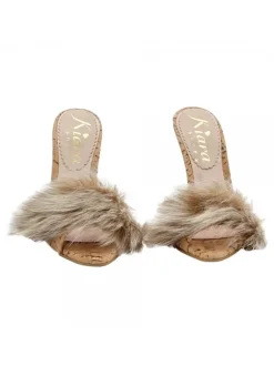 CORK SANDAL WITH FUR AND HEEL 12