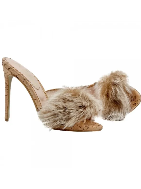 CORK SANDAL WITH FUR AND HEEL 12