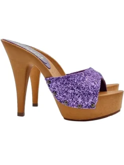 ELEGANT PURPLE GLITTER HIGH HEEL CLOGS