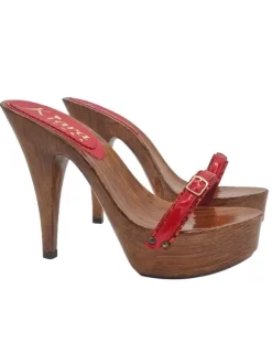 ELEGANT RED CLOGS WITH STRAP AND HEEL 13