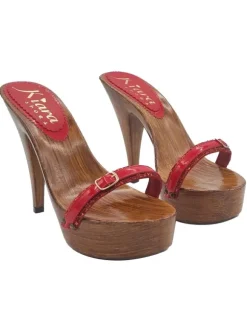 ELEGANT RED CLOGS WITH STRAP AND HEEL 13