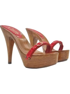 ELEGANT RED CLOGS WITH STRAP AND HEEL 13