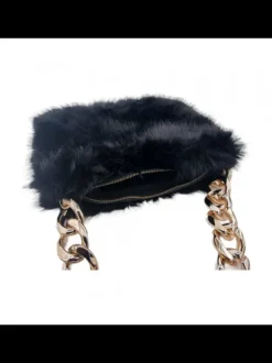 Faux fur shoulder bag with shoulder strap