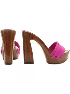 FUCHSIA CLOGS COMFY HEEL