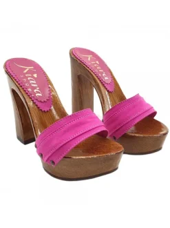 FUCHSIA CLOGS COMFY HEEL