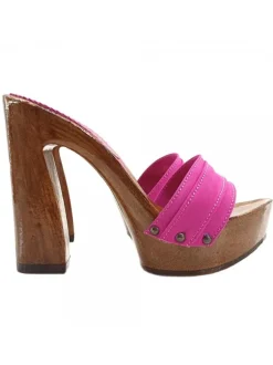 FUCHSIA CLOGS COMFY HEEL