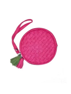 FUCHSIA COIN PURSE WITH HANDLE AND FRINGES
