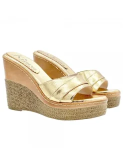 GOLD LEATHER WEDGES WITH HEEL 11