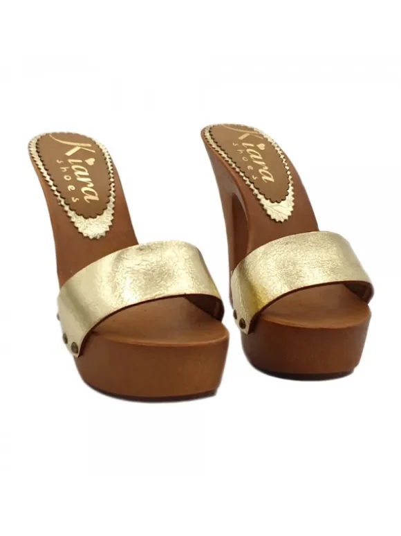 GOLDEN CLOGS IN LEATHER