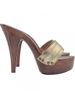 GOLDEN LEATHER CLOGS HEEL 13 CM