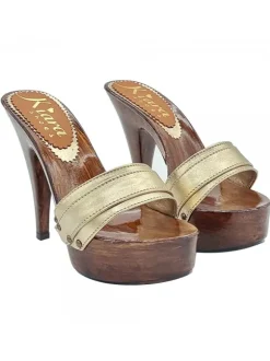 GOLDEN LEATHER CLOGS HEEL 13 CM