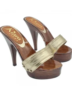 GOLDEN LEATHER CLOGS HEEL 13 CM