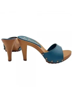 GREEN LEATHER CLOGS WITH HEEL 9