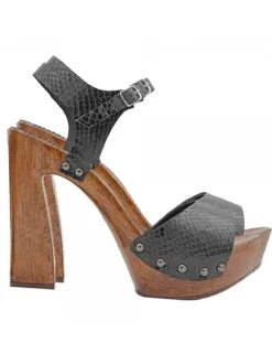 Handcrafted Black Leather Sandals with Python Effect