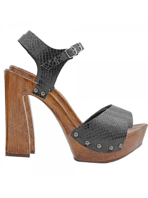 Handcrafted Black Leather Sandals with Python Effect