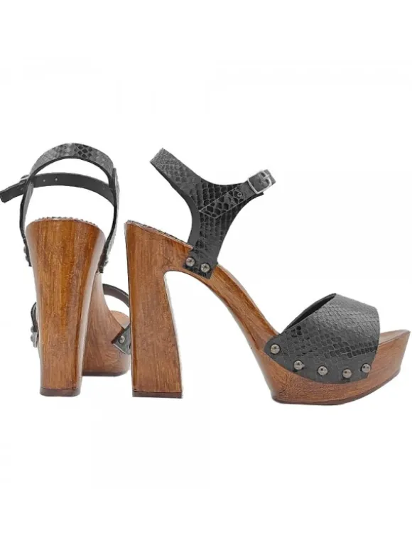 Handcrafted Black Leather Sandals with Python Effect