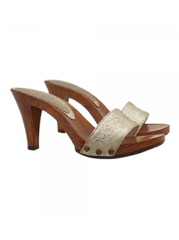 Handcrafted Gold Clogs with 9 cm Heel