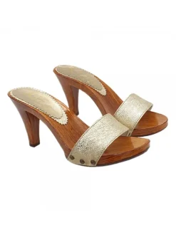 Handcrafted Gold Clogs with 9 cm Heel