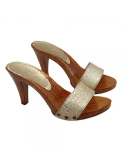 Handcrafted Gold Clogs with 9 cm Heel