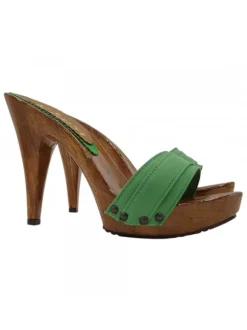 Handmade Clogs with Green Band โ€“ 11 cm Heel