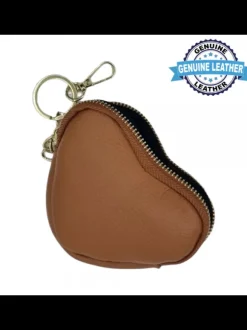 HEART-SHAPED LEATHER COIN PURSE WITH KEY RING