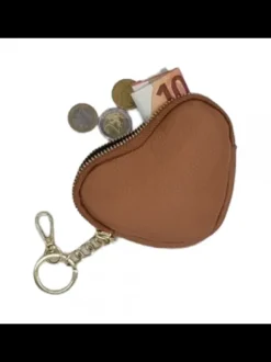 HEART-SHAPED LEATHER COIN PURSE WITH KEY RING