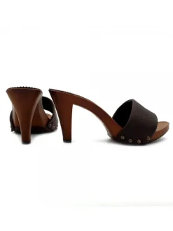 HEEL CLOGS IN DARK BROWN LEATHER