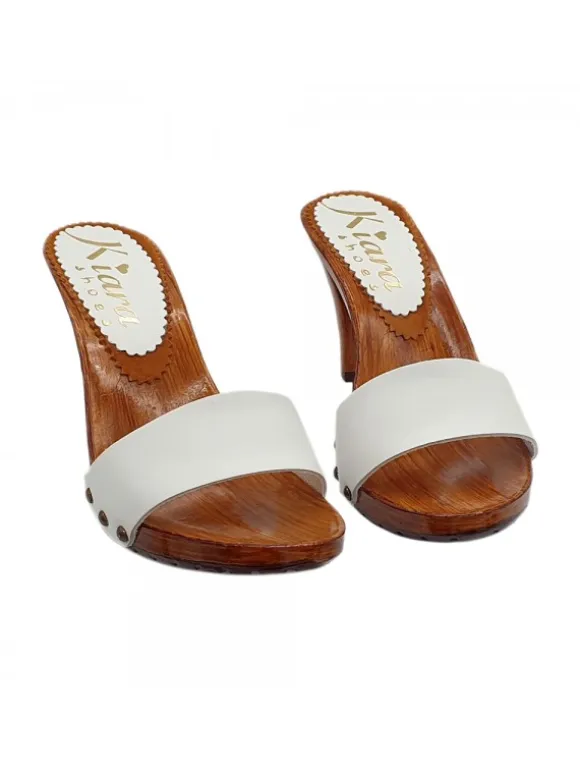 HEEL CLOGS IN WHITE LEATHER