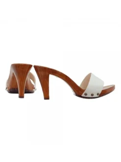 HEEL CLOGS IN WHITE LEATHER