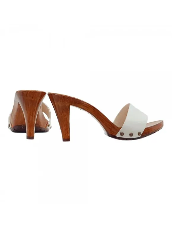 HEEL CLOGS IN WHITE LEATHER