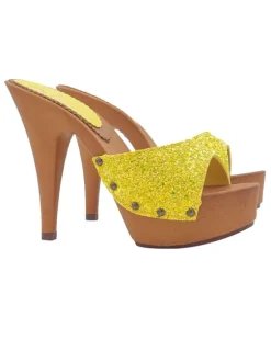HIGH AND ELEGANT GLITTER YELLOW CLOGS