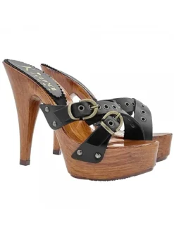 HIGH BLACK CLOGS WITH ADJUSTABLE BUCKLES