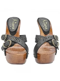 HIGH BLACK CLOGS WITH ADJUSTABLE BUCKLES