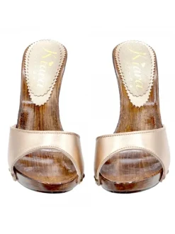 HIGH BRONZE-COLORED CLOGS WITH HEEL 12