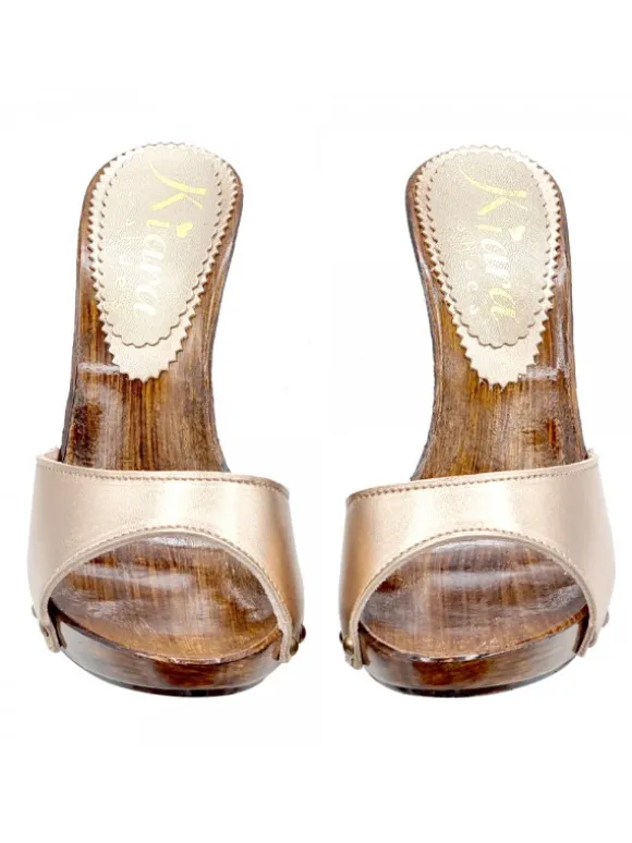 HIGH BRONZE-COLORED CLOGS WITH HEEL 12