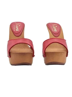 HIGH RED LEATHER CLOGS
