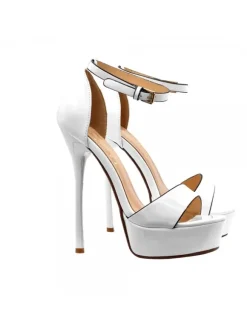 HIGH SANDALS IN WHITE PATENT LEATHER WITH STRAP