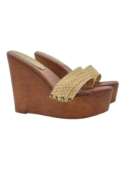 HIGH WEDGES WITH POLKA DOTS COLOR TAUPE