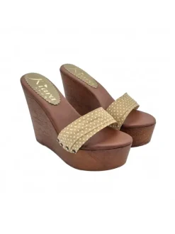 HIGH WEDGES WITH POLKA DOTS COLOR TAUPE