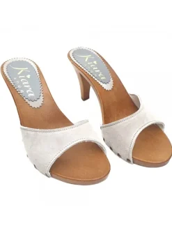 ICE COLOURED HEEL CLOGS IN SUEDE