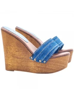 LADY CLOGS  WEDGE WOMAN DENIM