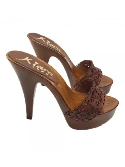 LEATHER CLOGS BROWN HIGH HEEL 13 CM