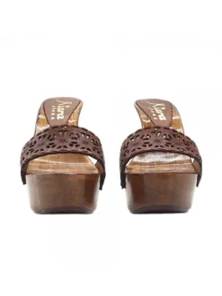 LEATHER CLOGS BROWN HIGH HEEL 13 CM