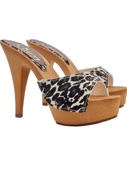 Leather clogs with spotted print and 13 heel